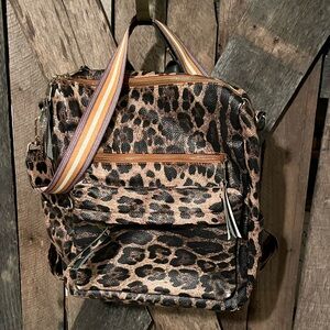 Leopard print back pack.